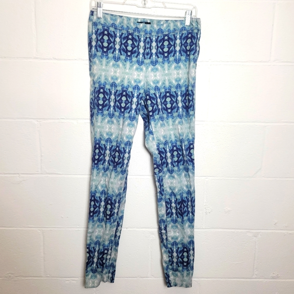 H&M Mid Rise Blue Printed Skinny Pull On Pants Size 8